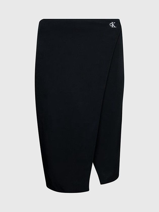 Black Calvin Klein Crepe Tie Waist Midi Women Skirt | KBGR-32154