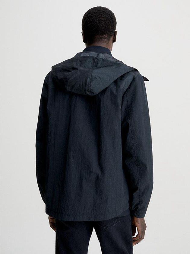Black Calvin Klein Crinkle Nylon Hooded Men Jacket | XFTI-28951
