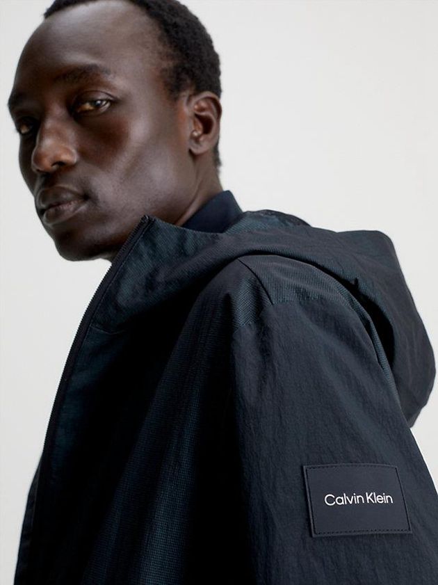 Black Calvin Klein Crinkle Nylon Hooded Men Jacket | XFTI-28951