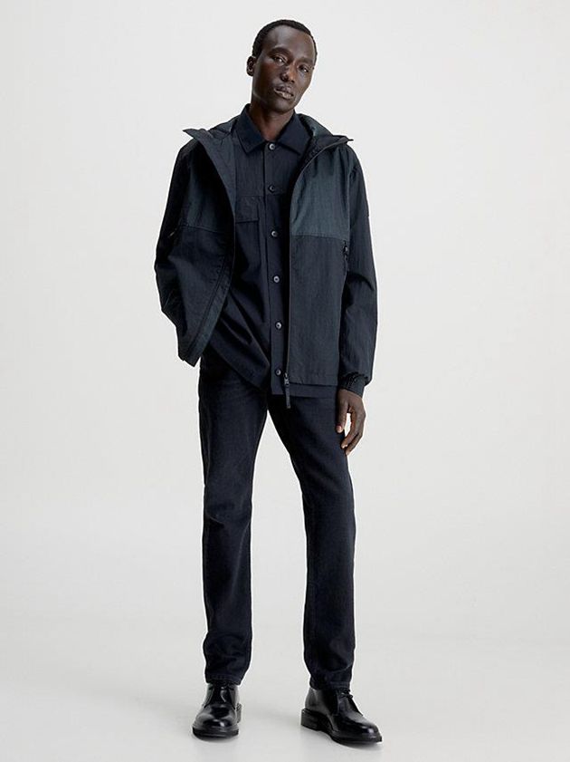Black Calvin Klein Crinkle Nylon Hooded Men Jacket | XFTI-28951