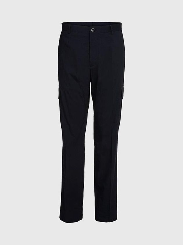 Black Calvin Klein Crinkle Stretch Cargo Men Pants | SYQE-26390