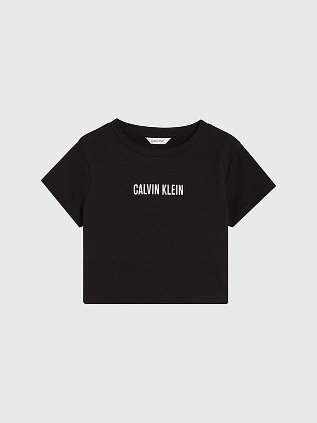 Black Calvin Klein Cropped Beach - Intense Power Girls\'s T-Shirt | CBJR-35894