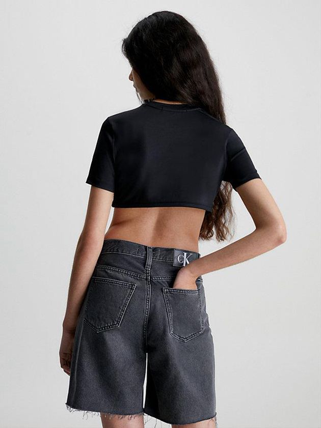 Black Calvin Klein Cropped Bustier Women T-Shirt | XRUV-82149