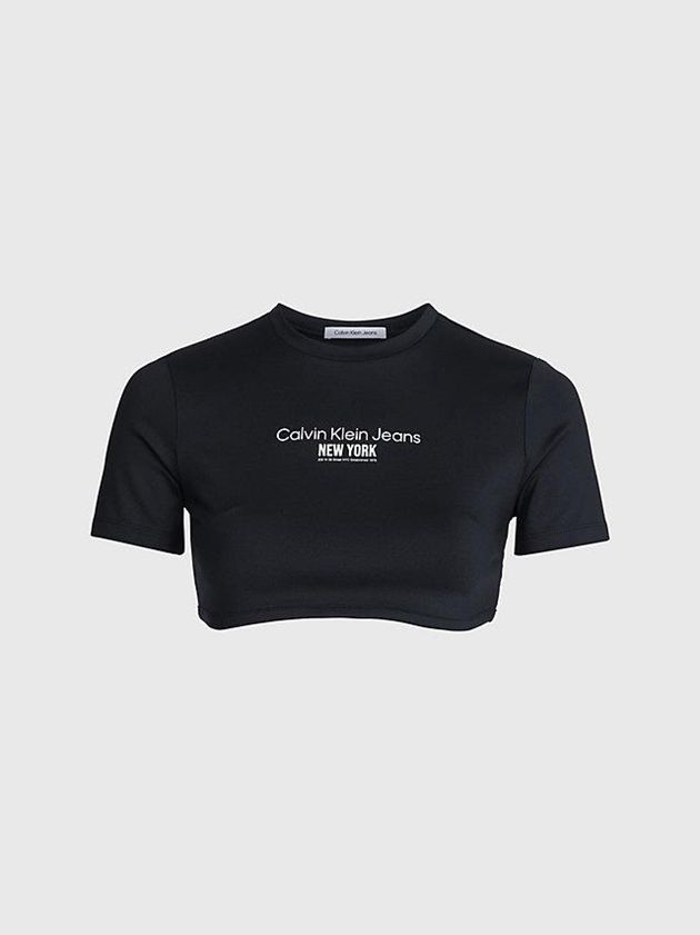 Black Calvin Klein Cropped Bustier Women T-Shirt | XRUV-82149