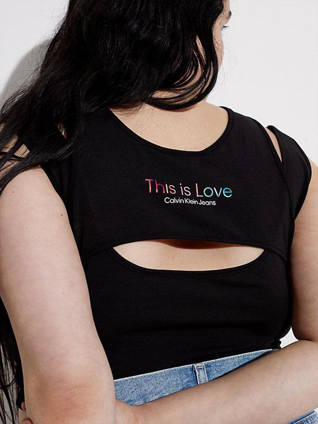 Black Calvin Klein Cropped Cut Out Tank - Pride Women Top | OEGA-48351