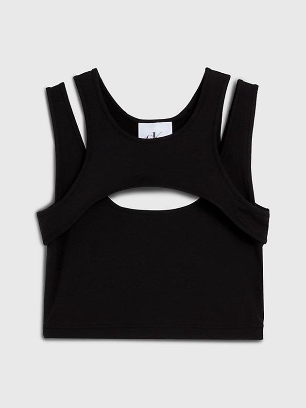 Black Calvin Klein Cropped Cut Out Tank - Pride Women Top | OEGA-48351