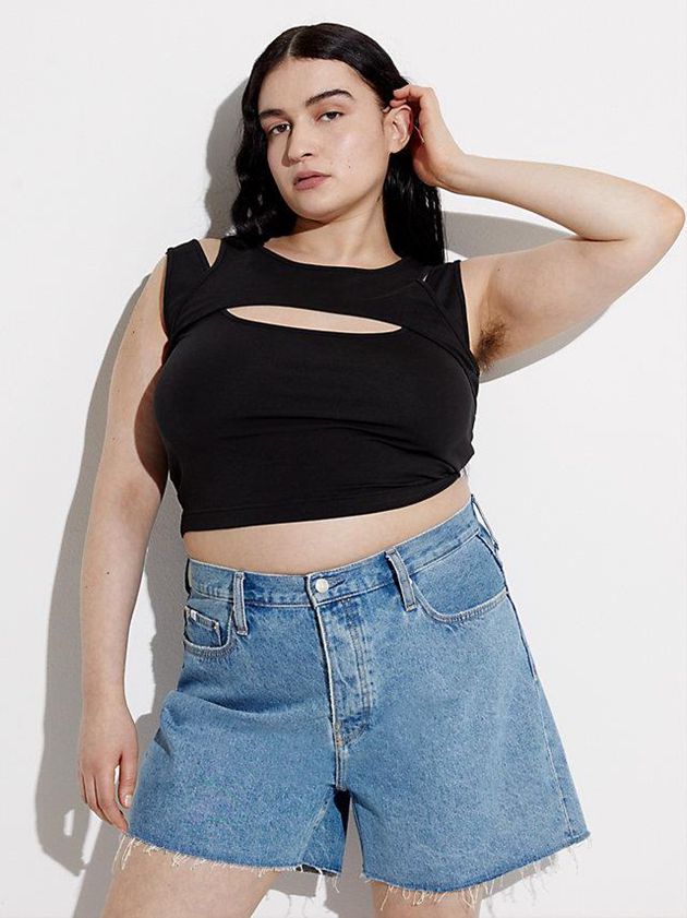 Black Calvin Klein Cropped Cut Out Tank - Pride Women Top | OEGA-48351