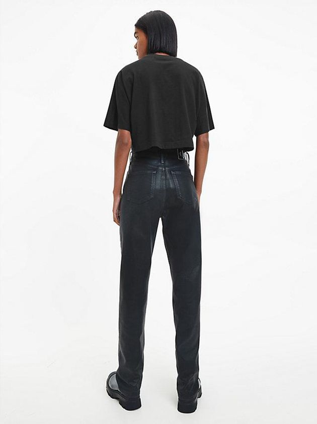 Black Calvin Klein Cropped Gloss Logo Women T-Shirt | HVIP-36512