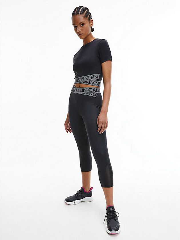 Black Calvin Klein Cropped Gym Women Leggings | PMTA-79502