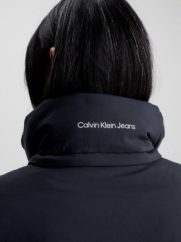 Black Calvin Klein Cropped Hooded Puffer Women Vest | HFDV-83497