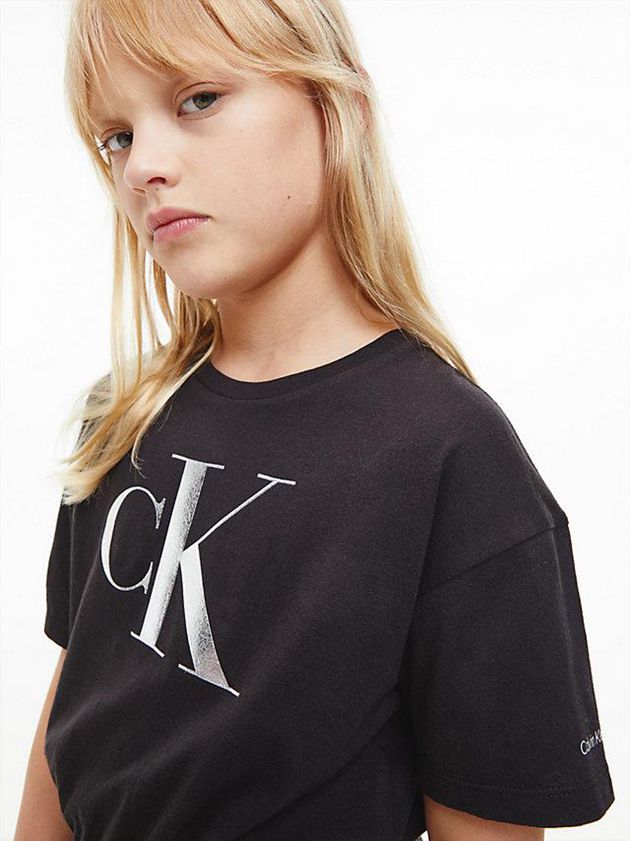 Black Calvin Klein Cropped Logo Girls's T-Shirt | LRTM-92310
