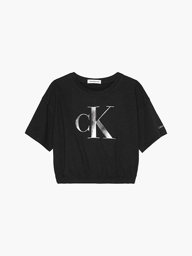 Black Calvin Klein Cropped Logo Girls's T-Shirt | LRTM-92310
