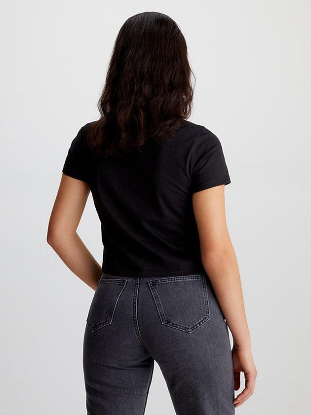 Black Calvin Klein Cropped Logo Women T-Shirt | HGQI-21753