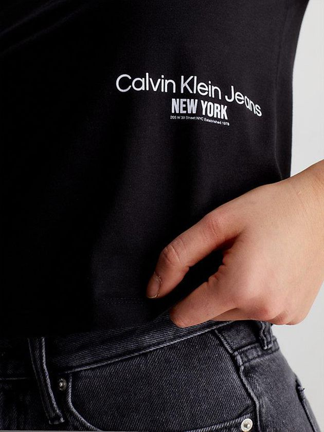 Black Calvin Klein Cropped Logo Women T-Shirt | HGQI-21753