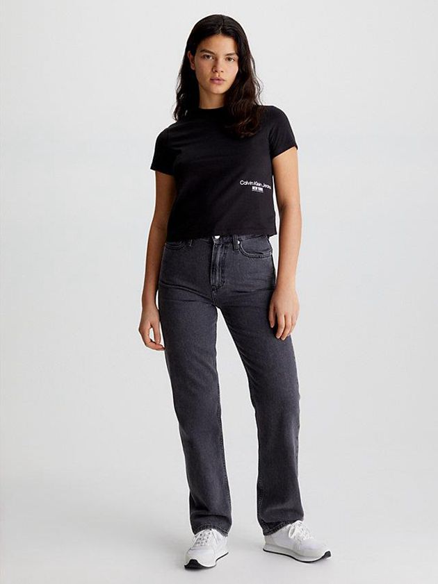Black Calvin Klein Cropped Logo Women T-Shirt | HGQI-21753