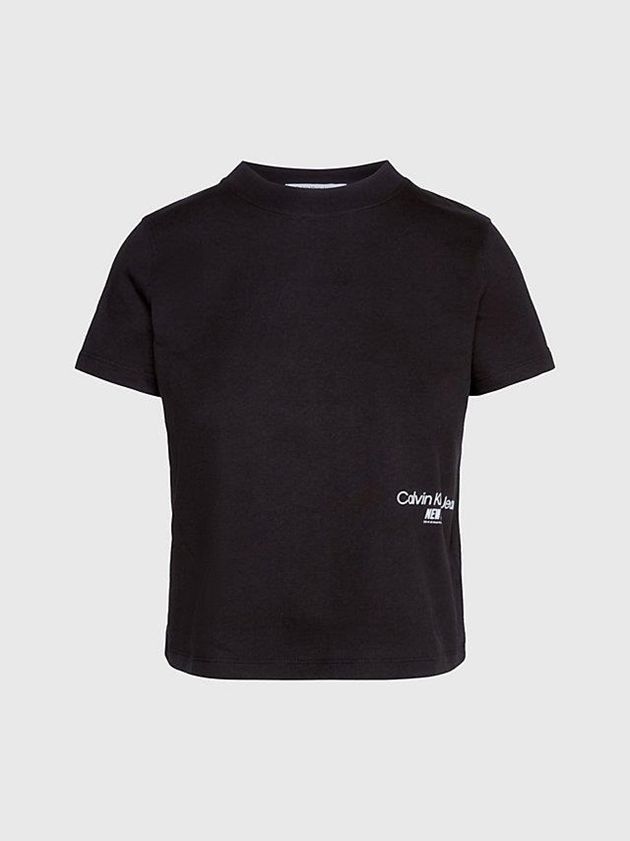 Black Calvin Klein Cropped Logo Women T-Shirt | HGQI-21753