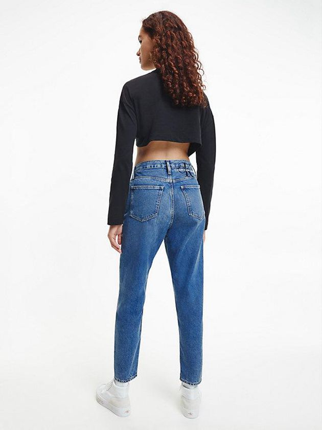Black Calvin Klein Cropped Long Sleeve Logo Women T-Shirt | LXKH-81076