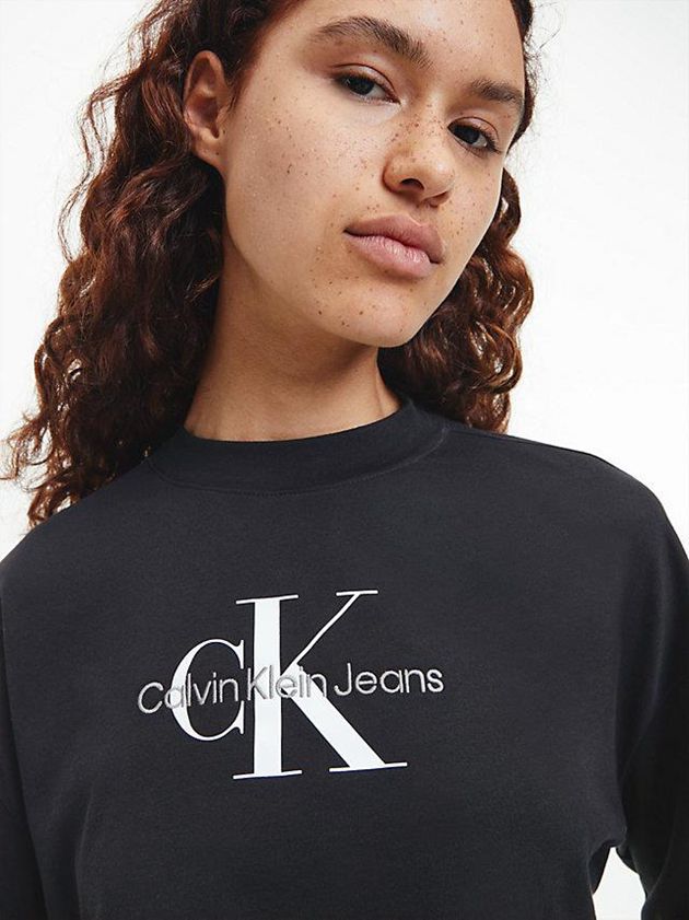 Black Calvin Klein Cropped Long Sleeve Logo Women T-Shirt | LXKH-81076