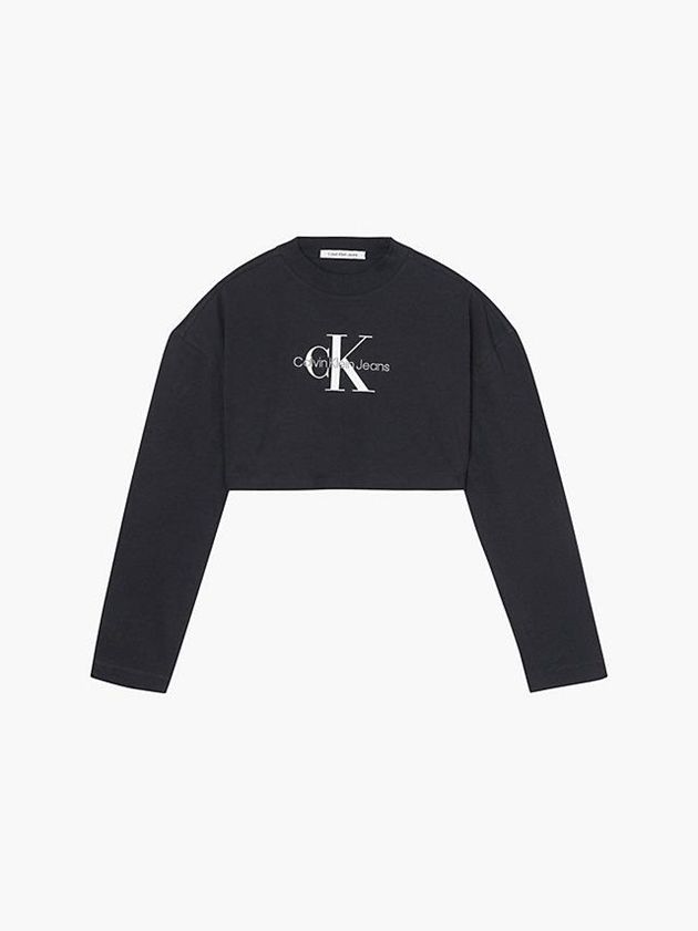 Black Calvin Klein Cropped Long Sleeve Logo Women T-Shirt | LXKH-81076