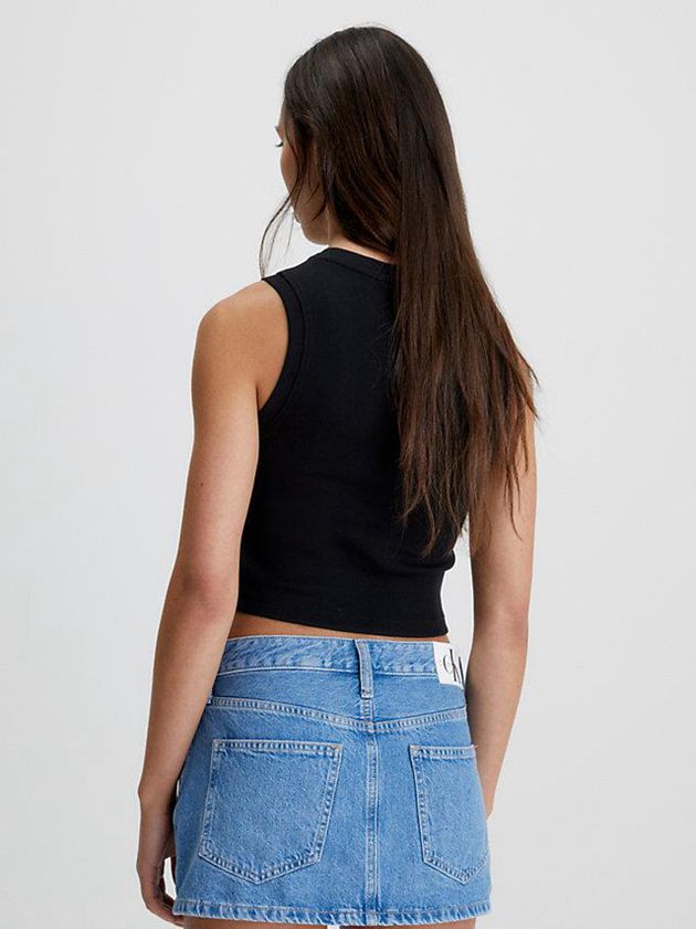 Black Calvin Klein Cropped Monogram Tank Women Top | KEJI-07956