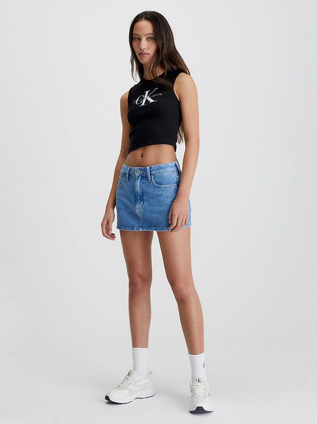 Black Calvin Klein Cropped Monogram Tank Women Top | KEJI-07956
