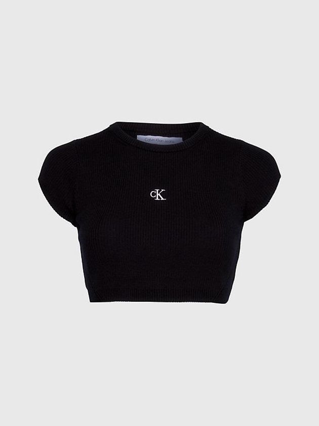 Black Calvin Klein Cropped Open Back Knit Women Top | WHBD-58307
