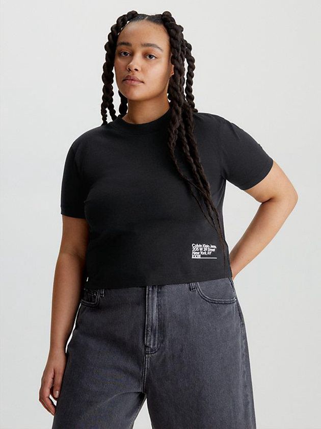 Black Calvin Klein Cropped Organic Cotton Women T-Shirt | VYBJ-25473