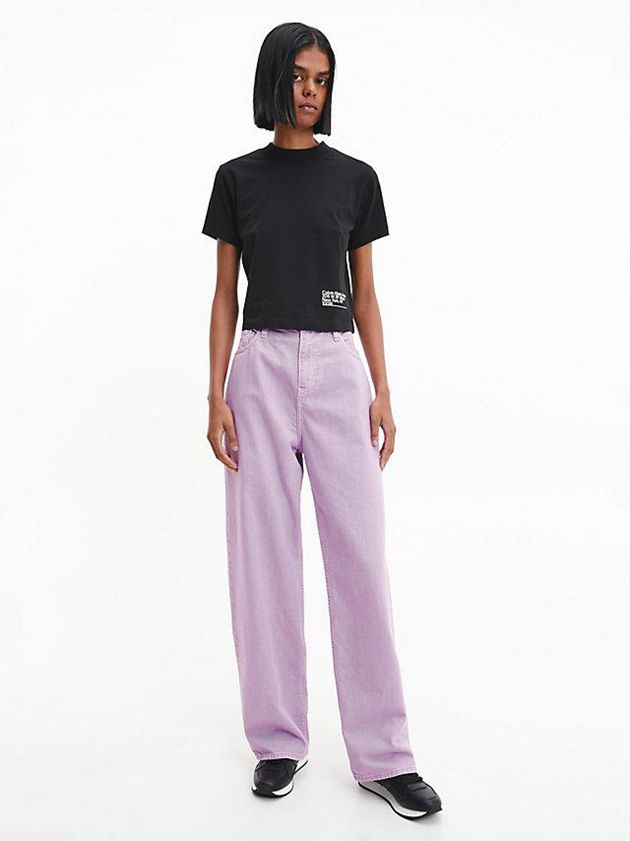 Black Calvin Klein Cropped Organic Cotton Women T-Shirt | VYBJ-25473