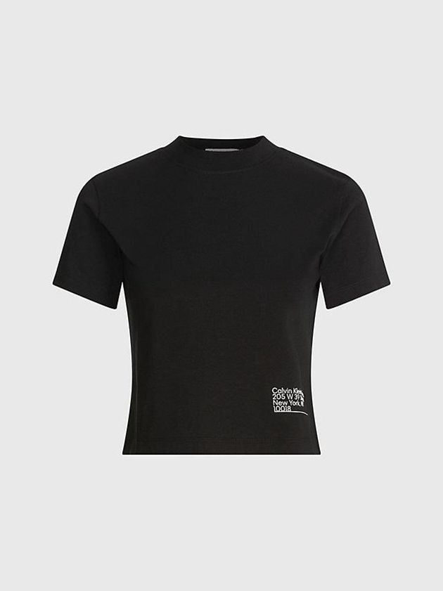 Black Calvin Klein Cropped Organic Cotton Women T-Shirt | VYBJ-25473