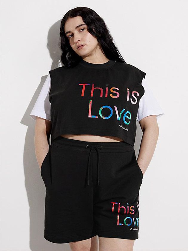 Black Calvin Klein Cropped Tank - Pride Women Top | JQML-17638