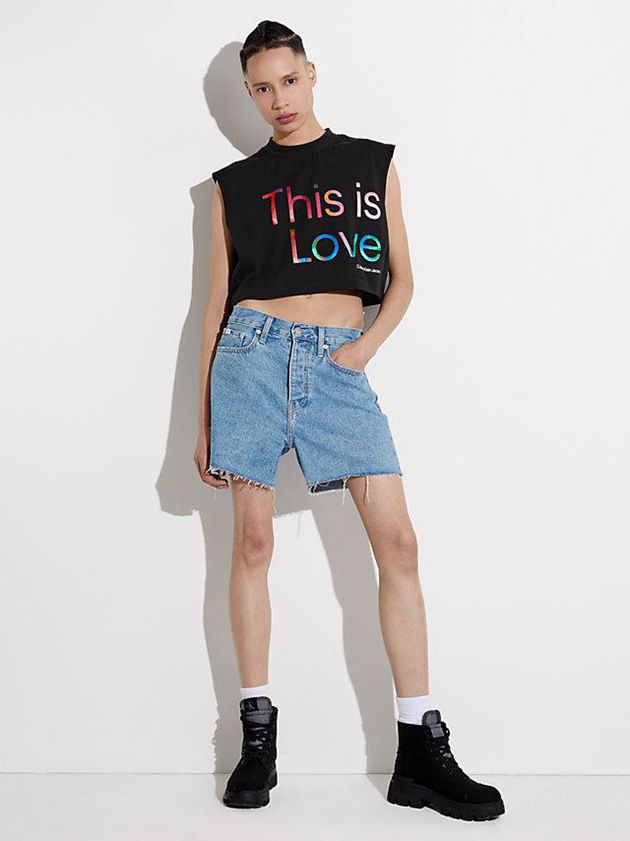 Black Calvin Klein Cropped Tank - Pride Women Top | JQML-17638