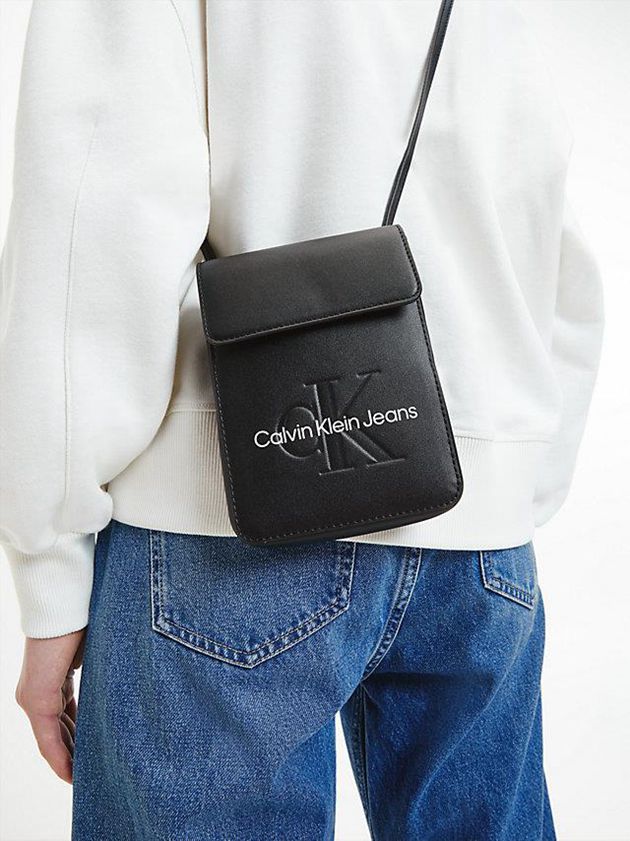 Black Calvin Klein Crossbody Phone Pouch Women Bags | VPQS-89023