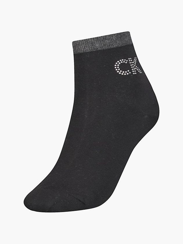 Black Calvin Klein Crystal Logo Crew Women Socks | DIHQ-71083