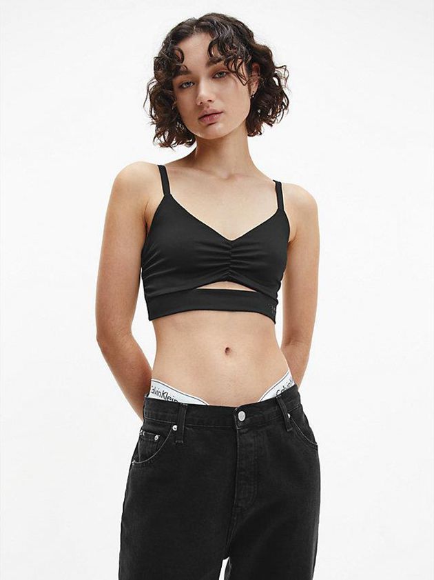 Black Calvin Klein Cut Out Cropped Women Top | RHEL-75910