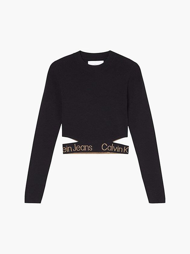 Black Calvin Klein Cut Out Logo Tape Jumper Women Sweater | JSLH-41729