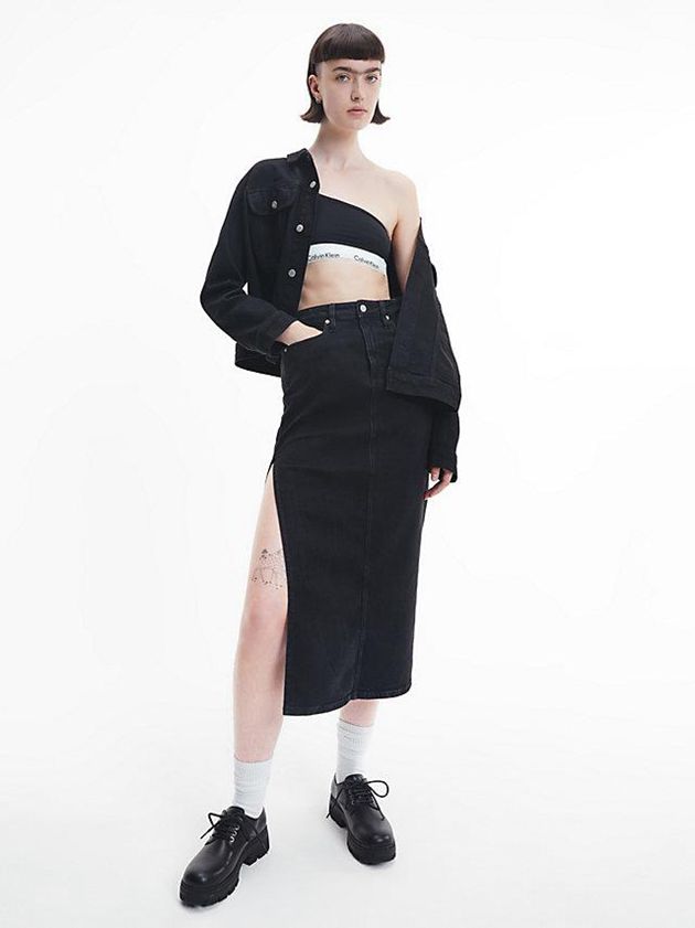 Black Calvin Klein Denim Maxi Women Skirt | EVBA-52709