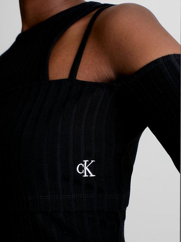 Black Calvin Klein Double Layer Cut Out Women Top | SGVD-58692