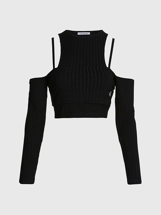 Black Calvin Klein Double Layer Cut Out Women Top | SGVD-58692