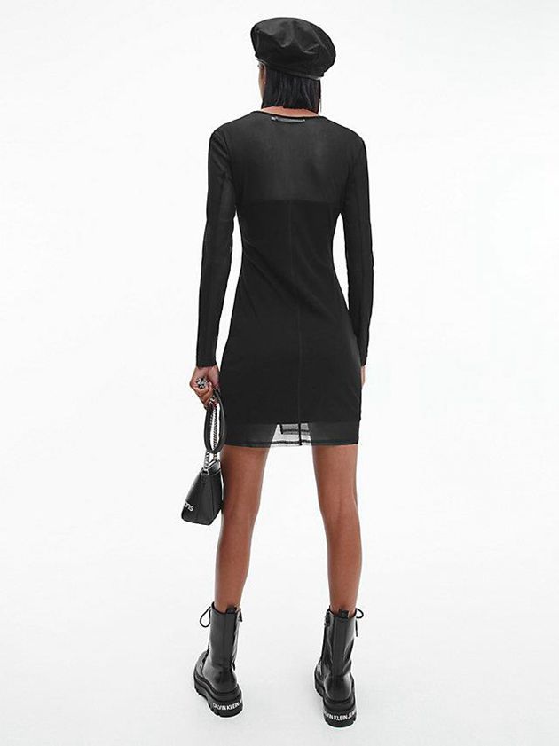 Black Calvin Klein Double Layer Mesh Bodycon Women Dress | USNM-78512