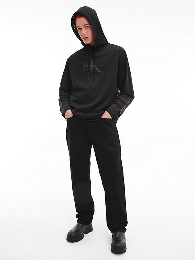 Black Calvin Klein Double Layer Mesh Men Hoodie | MFUY-94175
