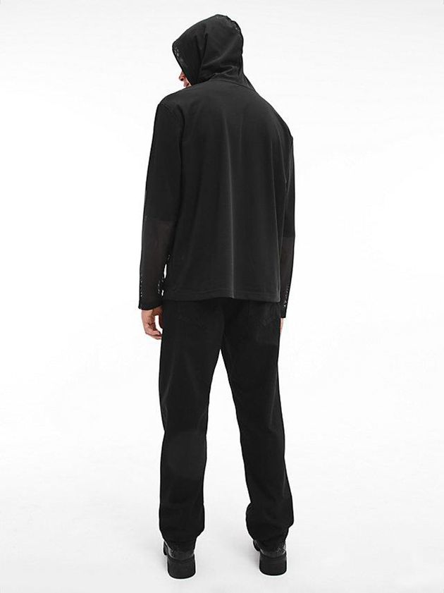 Black Calvin Klein Double Layer Mesh Men Hoodie | MFUY-94175