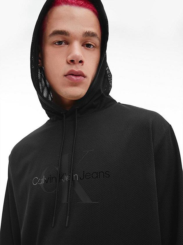 Black Calvin Klein Double Layer Mesh Men Hoodie | MFUY-94175