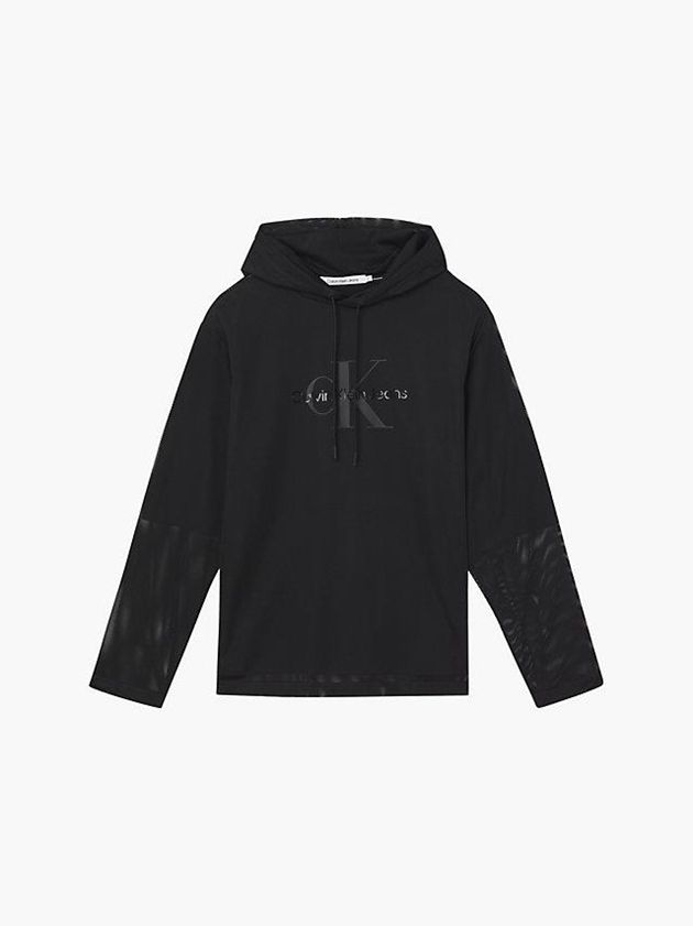 Black Calvin Klein Double Layer Mesh Men Hoodie | MFUY-94175
