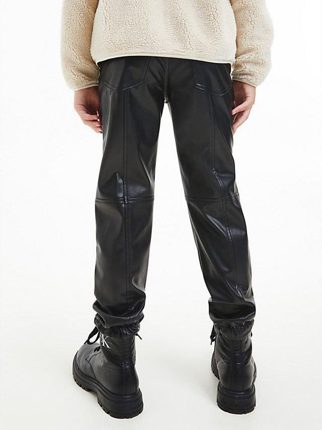 Black Calvin Klein Faux Leather Girls's Joggers | COZY-14258