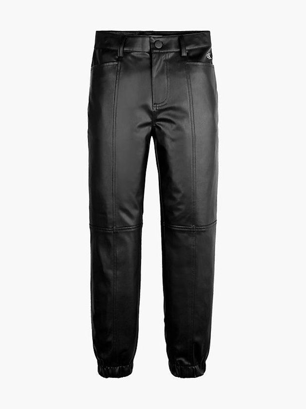 Black Calvin Klein Faux Leather Girls's Joggers | COZY-14258