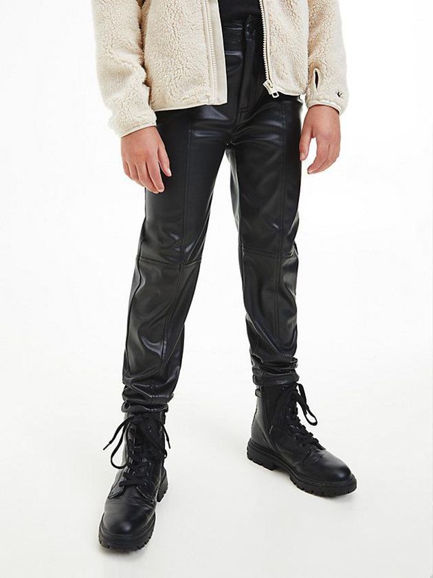 Black Calvin Klein Faux Leather Girls\'s Joggers | COZY-14258