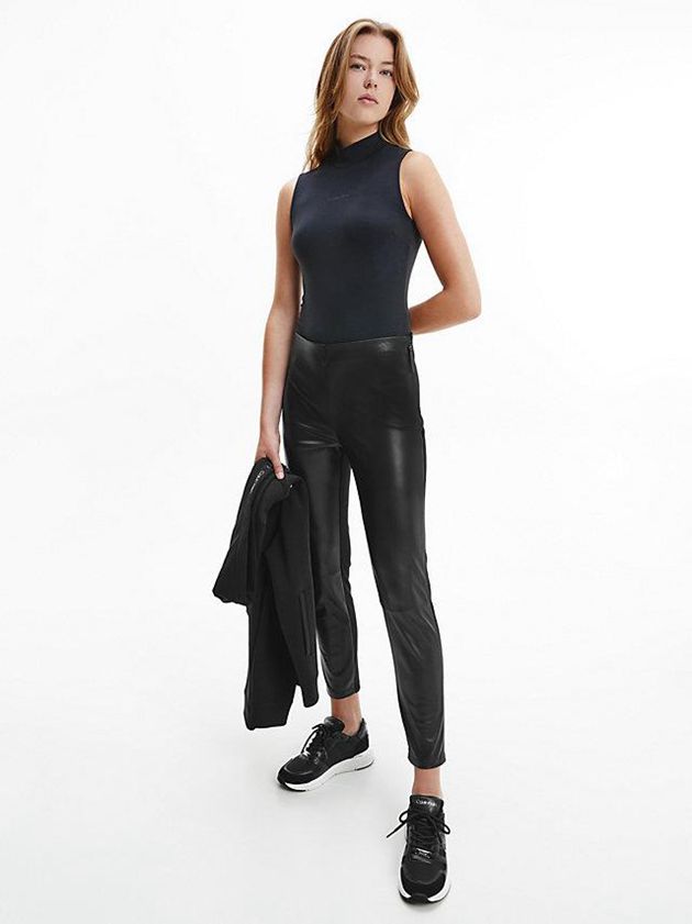 Black Calvin Klein Faux Leather Women Leggings | RJPS-04719