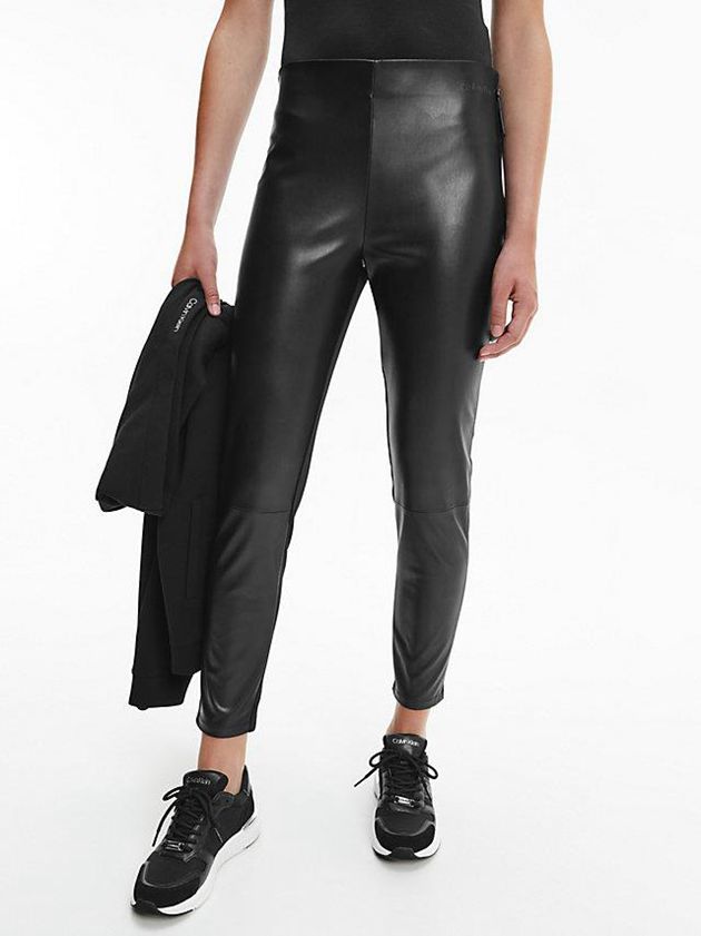Black Calvin Klein Faux Leather Women Leggings | RJPS-04719