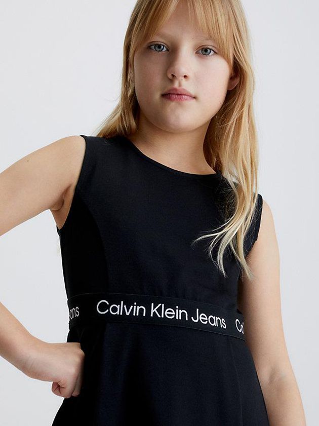 Black Calvin Klein Flared Milano Girls's Dress | NXFO-37429