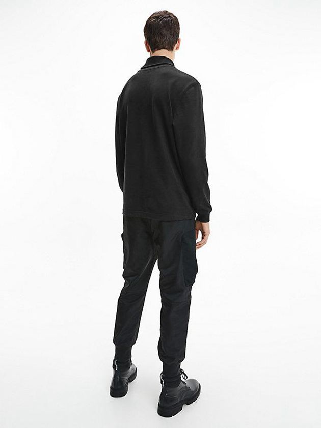 Black Calvin Klein Funnel Neck Long Sleeve Men T-Shirt | GLXH-35712